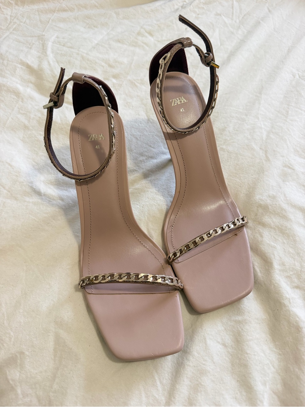 Zara Pink Blush Chain-Trim Ankle Strap Heels